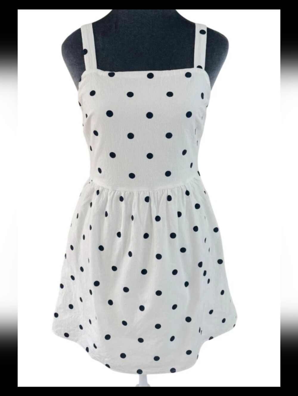 Everly White Mini Dress with Black Polka Dots And Tie Back
